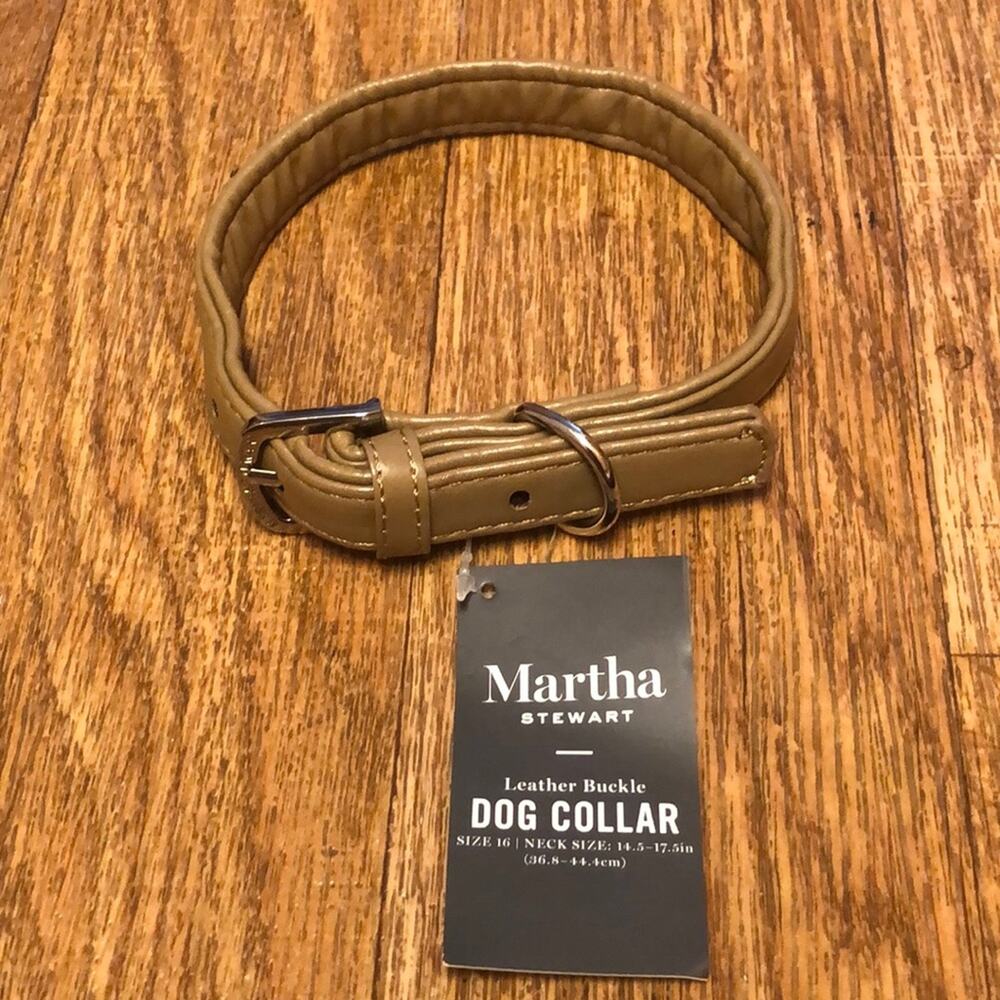 Martha Stewart Tan and Silver Leather Buckle Dog Collar Size 16